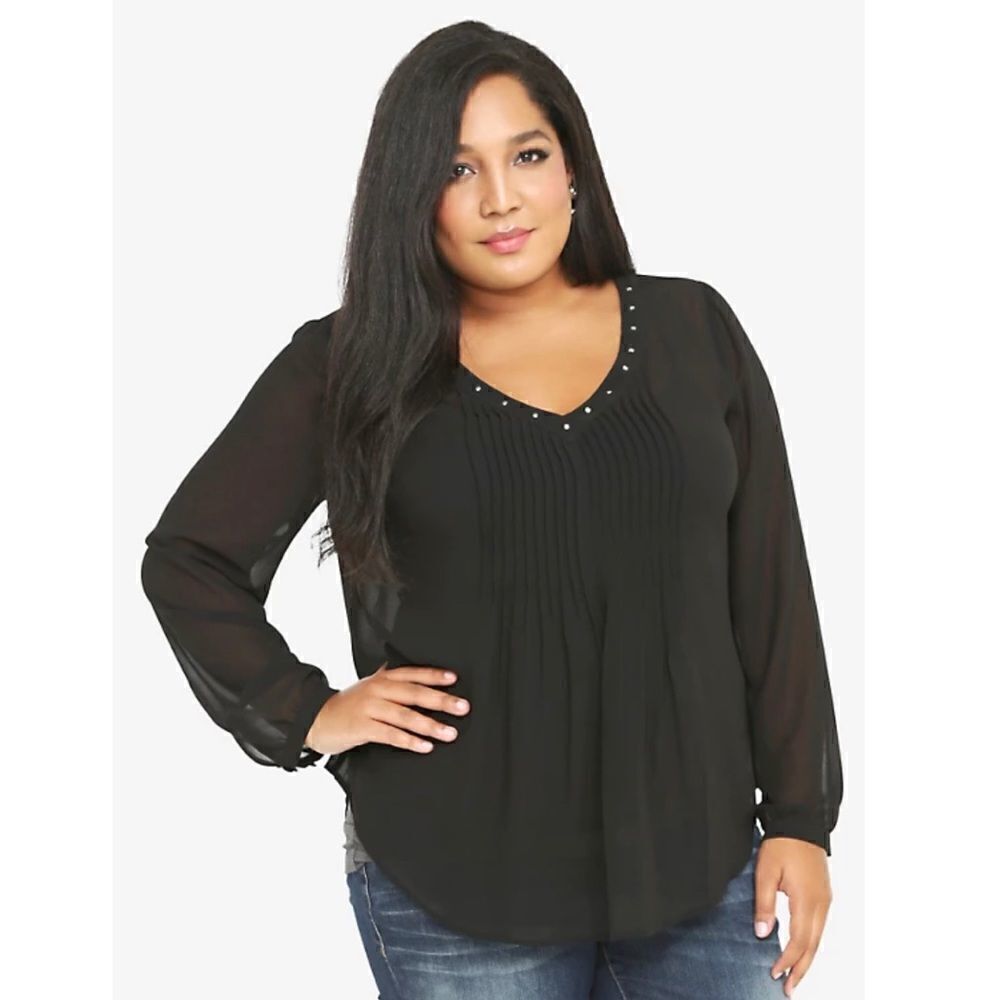 Torrid Purple PINTUCK STUDDED V-NECK CHIFFON TOP